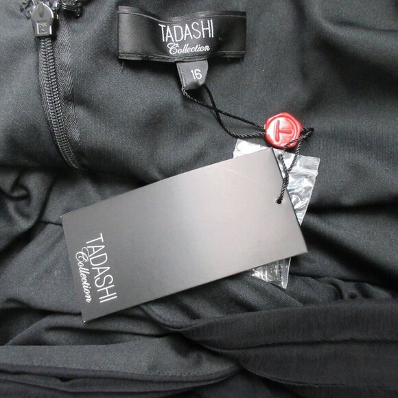 Tadashi Collection Silk Dress 16 Black Beaded Bodycon Elegant Luxury Formal 496 - Picture 8 of 12